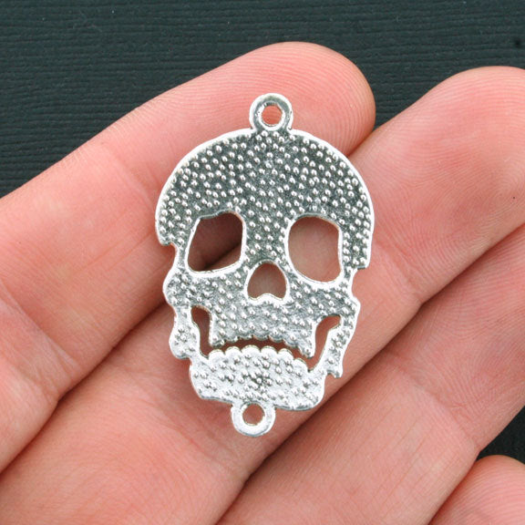 4 Skull Connector Antique Silver Tone Charms - SC4076