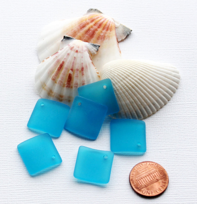 2 Sky Blue Curved Diamond Cultured Sea Glass Charms - U020
