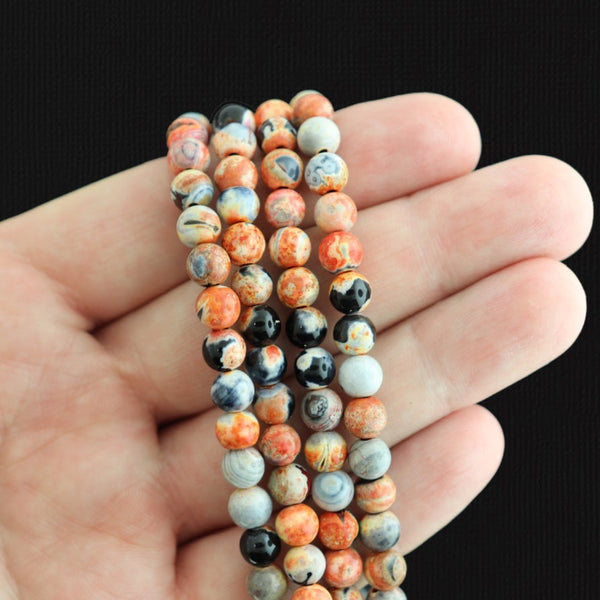 Perles rondes en agate naturelle 6 mm - Marbre de feu et de charbon de bois - 1 brin 60 perles - BD1578