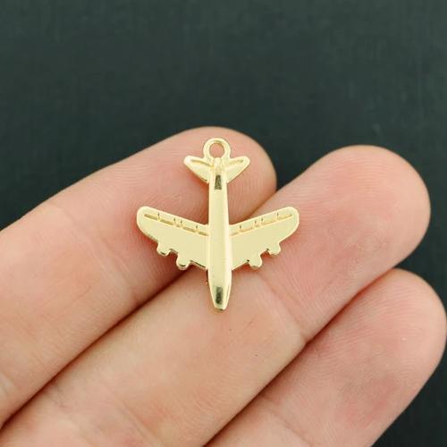 4 Airplane Gold Tone Charms 2 Sided - GC1324