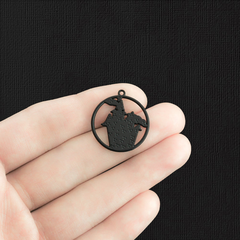 2 Haunted House Black Enamel Charms - E1330