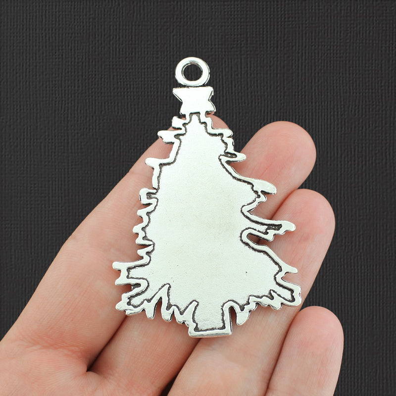 2 Christmas Tree Antique Silver Tone Charms - SC6695