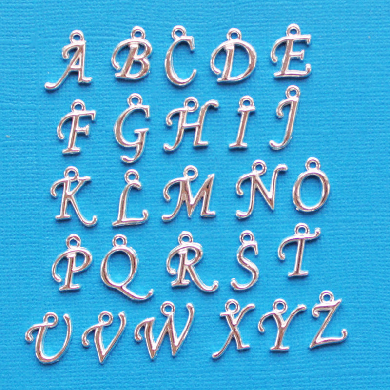 26 breloques de ton argent lettre cursive alphabet - 1 jeu - ALPHA800