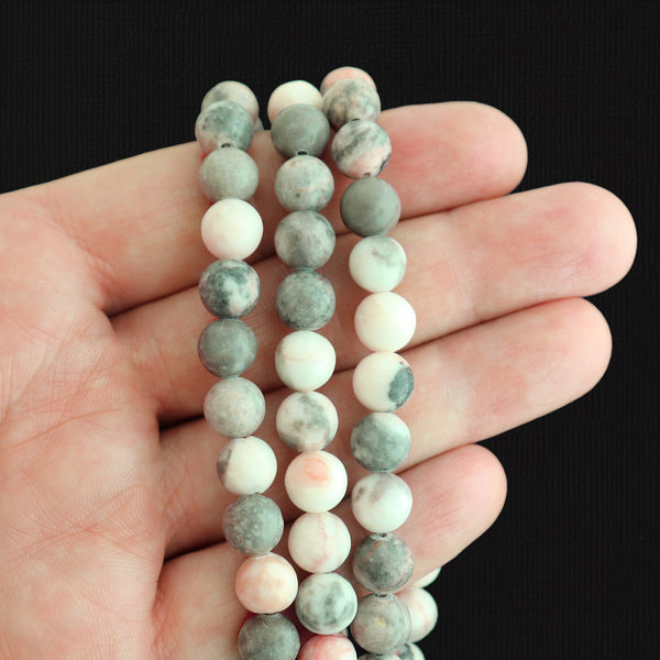 Perles rondes en jaspe zébré naturel 8mm - Marbre gris et orange - 1 rang 47 perles - BD1338