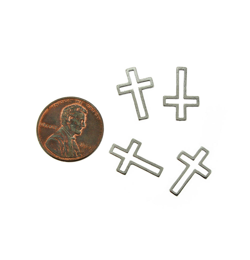 8 Cross Silver Tone Stainless Steel Charms 2 Sided - MT732