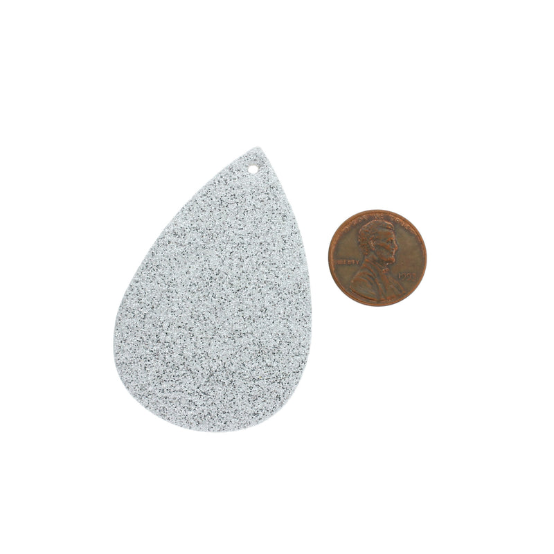 Imitation Leather Teardrop Pendants - Silver Glitter - 4 Pieces - LP235