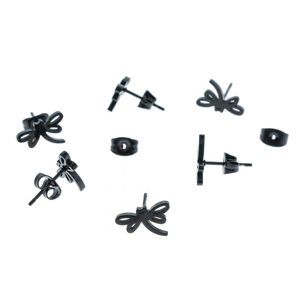 Dragonfly Gunmetal Tone Stainless Steel Earring Studs - 12mm x 8mm - 2 Pieces 1 Pair - Z390