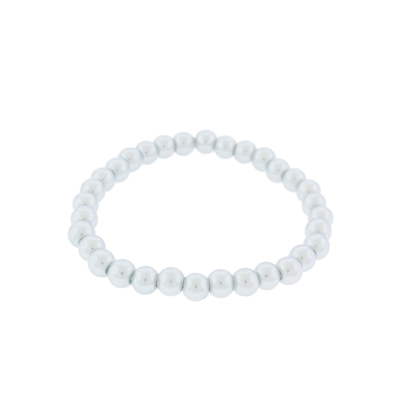 Bracelet Perles de Verre Rondes - 55mm - Perle Argent - 1 Bracelet - BB040