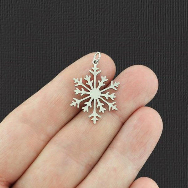 2 Snowflake Silver Tone Stainless Steel Charms 2 Sided - SSP035