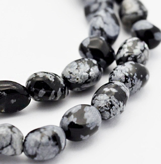 Nugget Natural Snowflake Obsidian Beads 6mm - Marbre noir et blanc - 1 brin 58 perles - BD867