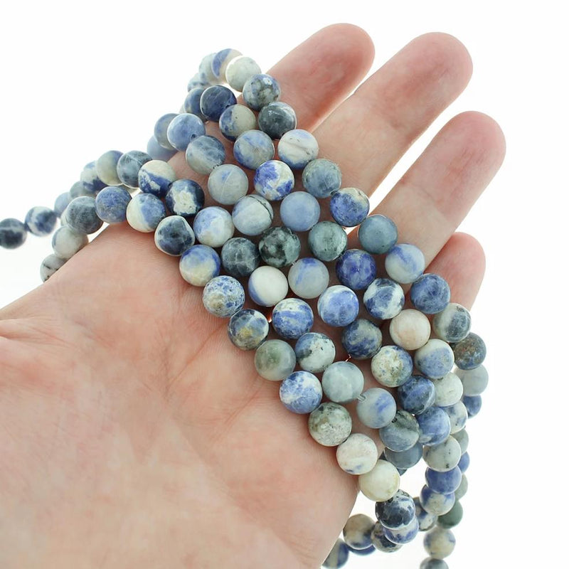 Perles rondes en Sodalite Naturelle 8mm - Bleu Profond et Crème - 1 Rang 47 Perles - BD1334