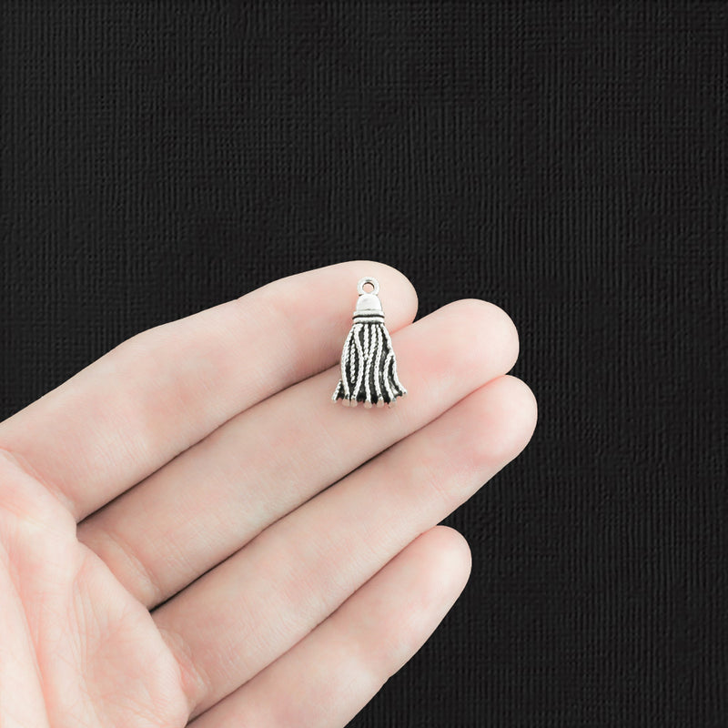 6 Tassel Antique Silver Tone Charms 2 Sided - SC3723