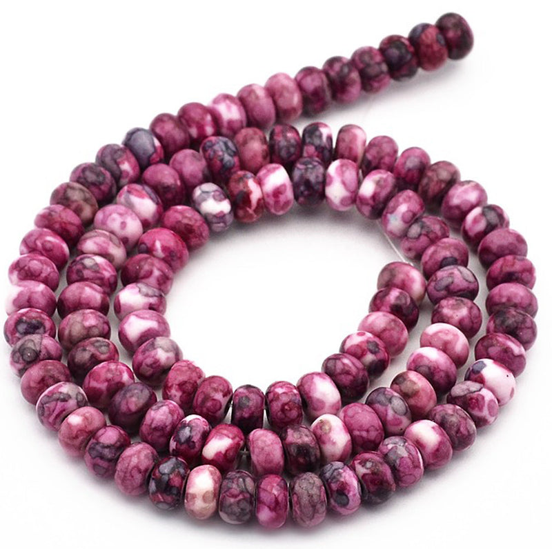 Abacus Synthetic Jade Beads 6mm x 4mm - Fuchsia and Purple - 25 Beads - BD905