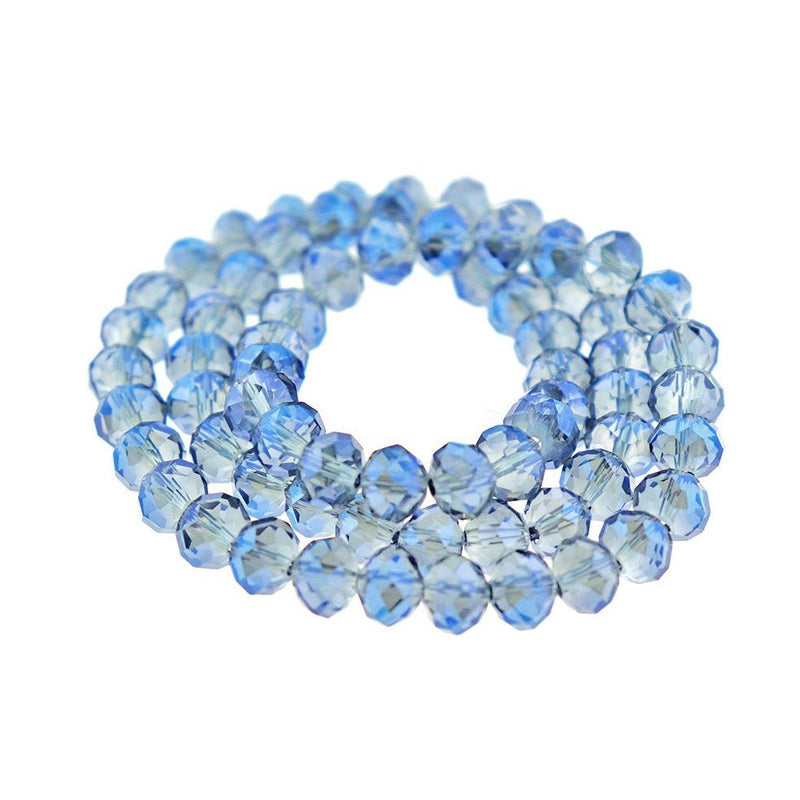 Perles de Verre à Facettes 8mm - Bleu Galvanisé - 1 Rang 70 Perles - BD1972