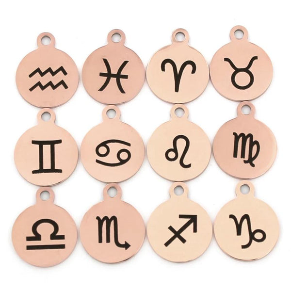 Zodiac Charms Collection Stainless Steel 12 Different Charms - Rose Gold Small Round - COL359ROGOLD