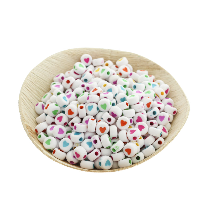 Flat Round Acrylic Beads 7mm - Assorted Rainbow Hearts - 200 Beads - BD2124