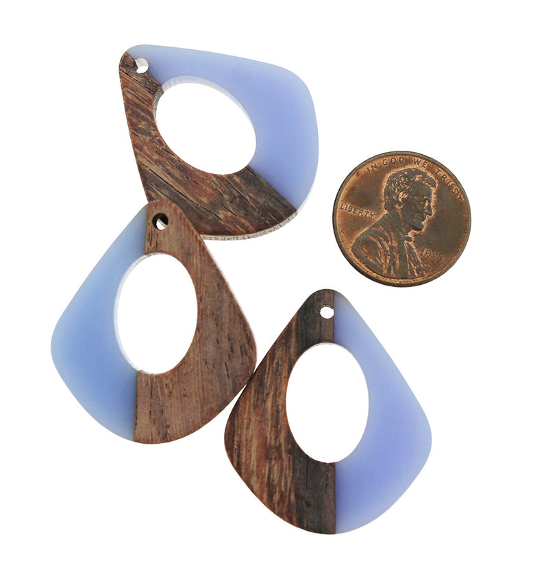 Drop Natural Wood and Periwinkle Resin Charms 32mm - WP046