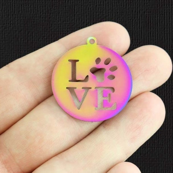 4 Paw Print Love Rainbow Electroplated Stainless Steel Charms - SSP500