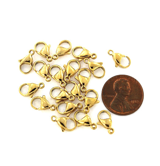 Gold Stainless Steel Lobster Clasps 12mm x 7mm - 5 Clasps - FF260