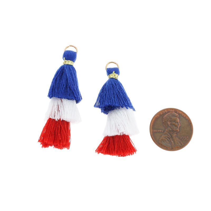 Polycotton Tassel 40mm - Red, Blue and White - 4 Pieces - TSP276