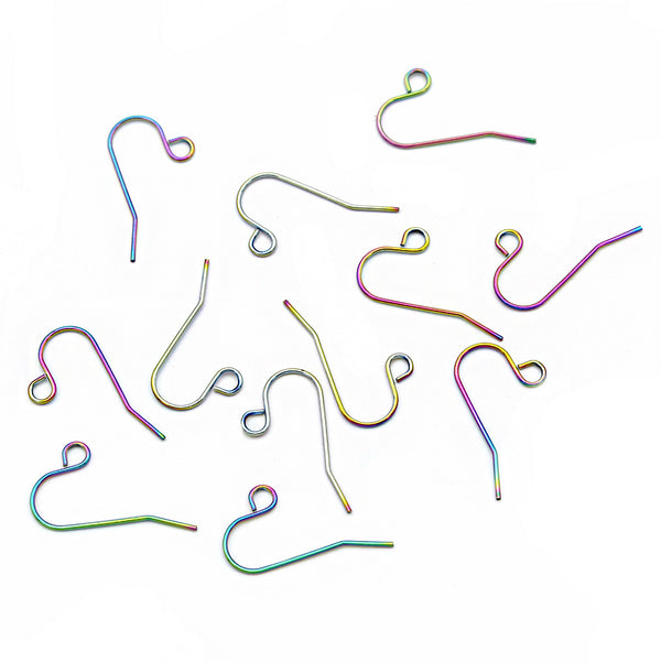 Rainbow Electroplated Stainless Steel Earrings - Wire Hooks - 22mm x 12mm - 10 Pieces 5 Pairs - FD999