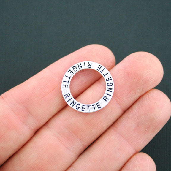 4 Ringette Antique Silver Tone Charms  2 Sided - SC4937