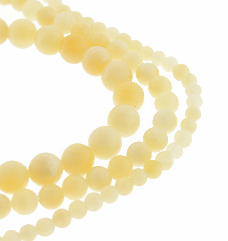 Round Natural Jade Beads 4mm -8mm - Choose Your Size - Pale Yellow - 1 Full 15" Strand - BD1859