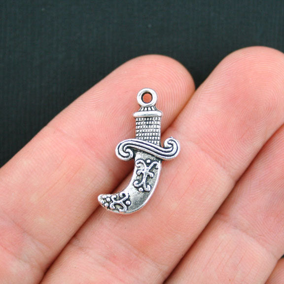 10 Dagger Antique Silver Tone Charms 2 faces - SC3970