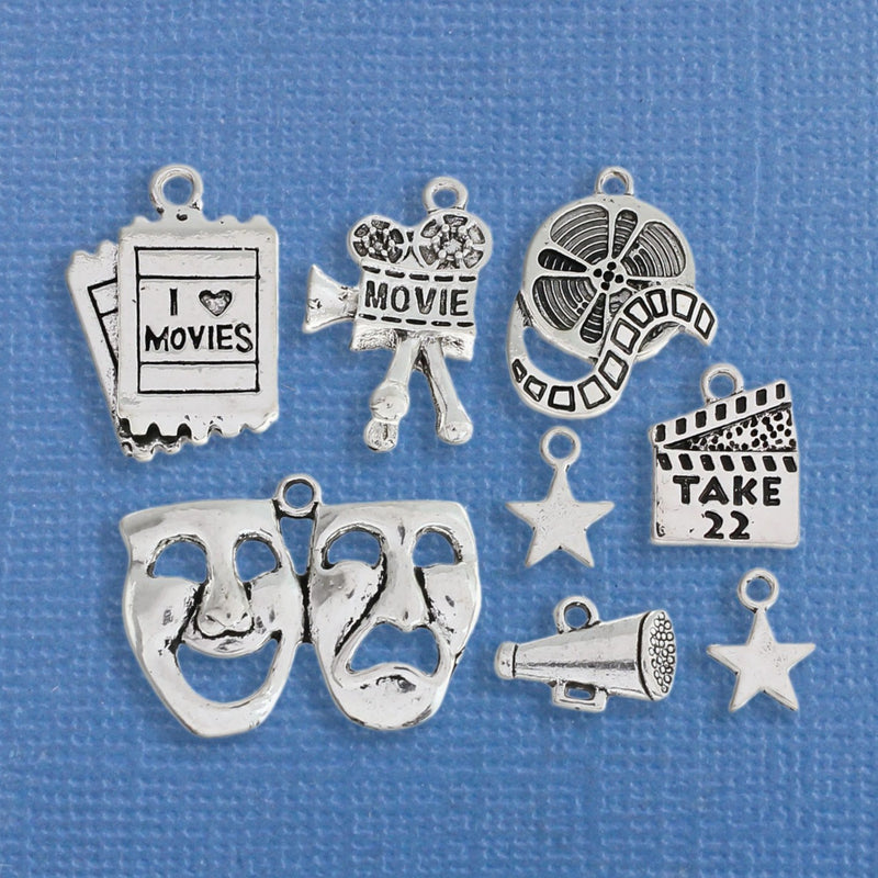 Movie Charm Collection Antique Silver Tone 8 Charms - COL188