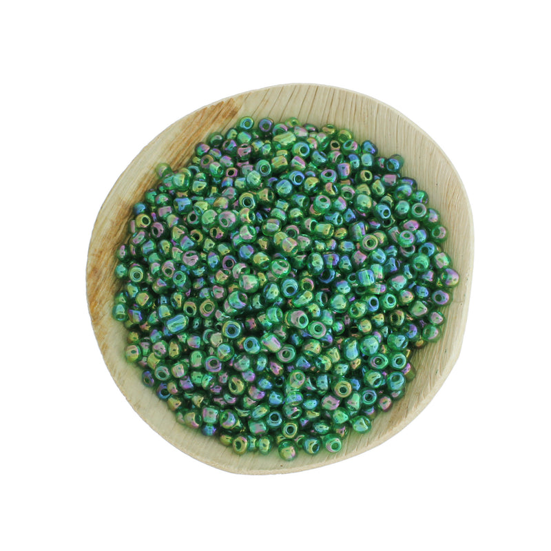 Seed Glass Beads 6/0 4mm - Electroplated Green - 50g 500 Beads - BD1207