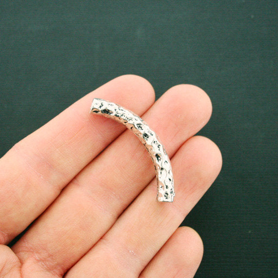Curved Tube Spacer Beads 44mm x 6mm - Silver Tone - 2 Beads - SC6584