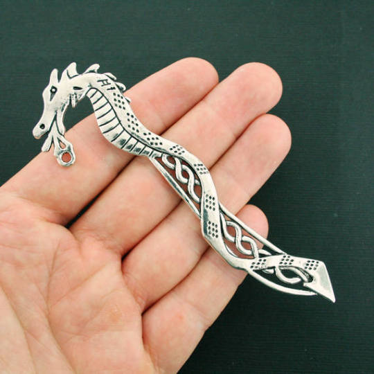 2 Dragon Bookmarks Antique Silver Tone 2 Sided - SC7213