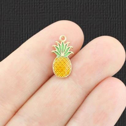 5 breloques ananas en émail doré - E895