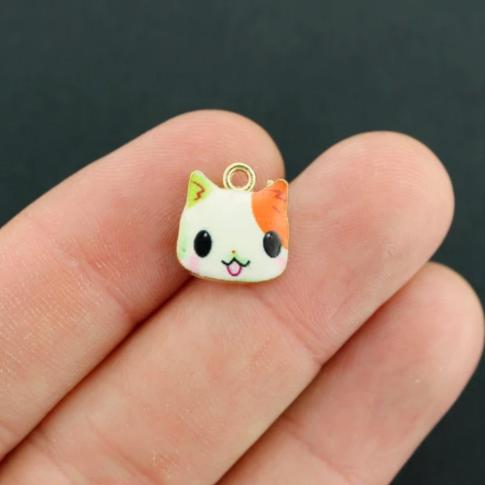 4 Cat Gold Tone Enamel Charms - E647