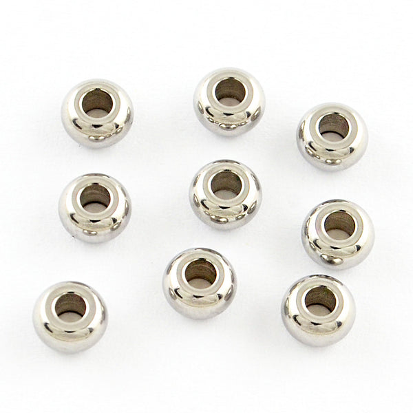Round Spacer Beads 5mm x 3mm - Silver Stainless Steel - 50 Beads - FD305