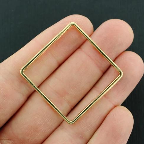 2 Square Connectors Gold Tone Charms 2 Sided - GC1368