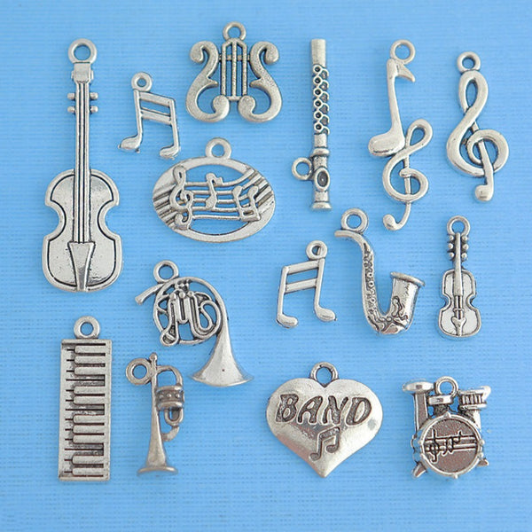Band Charm Collection Deluxe Antique Silver Tone 15 Different Charms - COL098