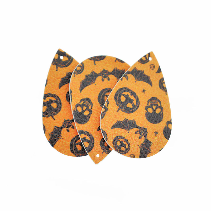 Pendentifs en forme de larme en similicuir - Halloween noir et orange - 4 pièces - LP109