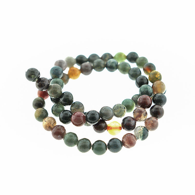 Round Natural Indian Agate Beads 6mm - Dark Earth Tones - 1 Strand 62 Beads - BD2556