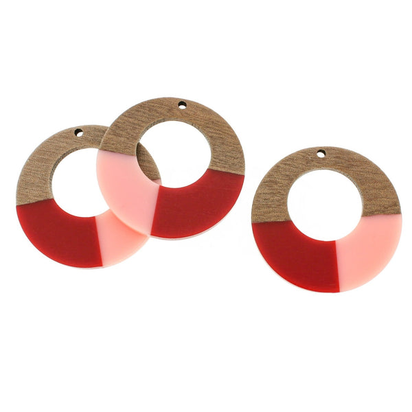 Ring Natural Wood and Resin Charm 38mm - Red and Pink - WP007