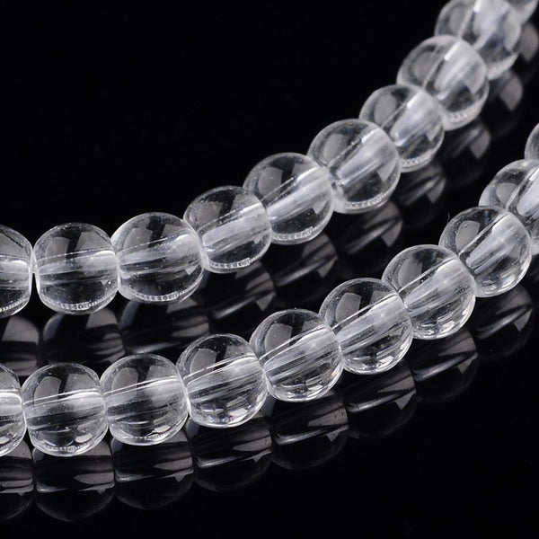 Round Glass Beads 4mm x 3mm - Transparent - 1 Strand 98 Beads - BD289