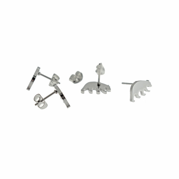 Boucles d'oreilles en acier inoxydable - clous d'ours - 13 mm x 7 mm - 2 pièces 1 paire - ER825