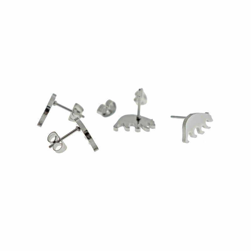 Stainless Steel Earrings - Bear Studs - 13mm x 7mm - 2 Pieces 1 Pair - ER825