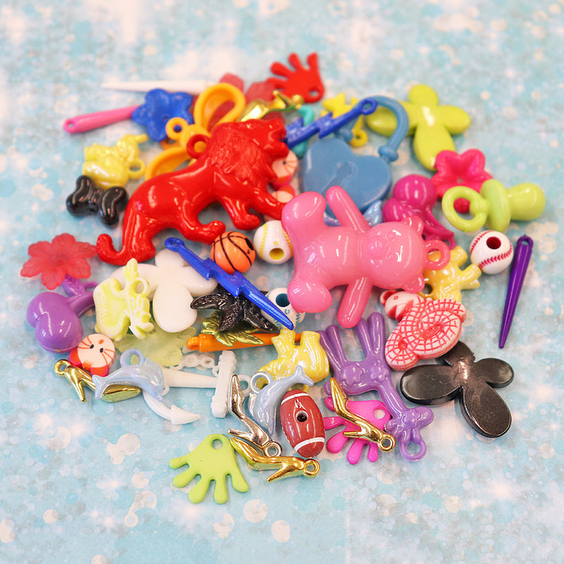 LIQUIDATION Treasure Bag - 25 Charms - Assorted Colorful Kitschy Acrylic Fun! - GRAB11