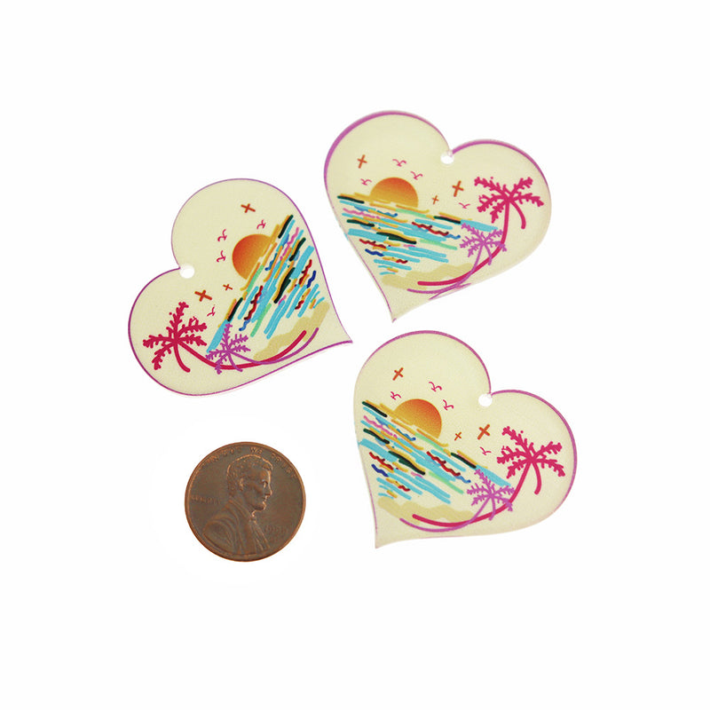 2 Beach Heart Acrylic Charms 2 Sided - K648