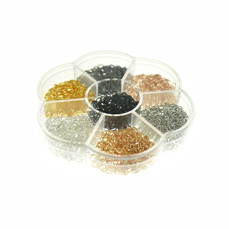 6mm x 4mm Jump Rings with Seven Assorted Finishes in Handy Storage Box - STARTER14