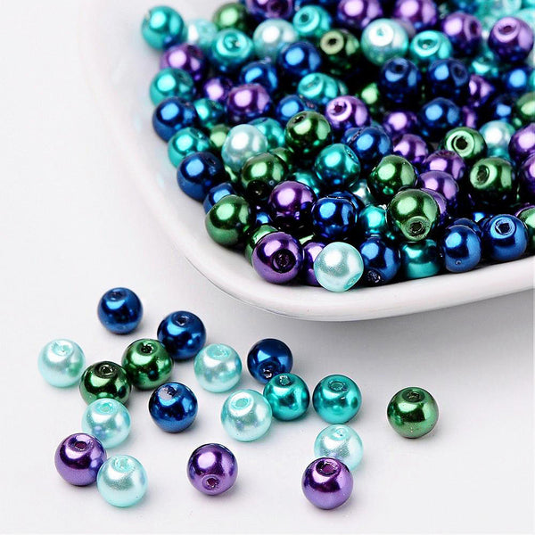 Perles de Verre Rondes 4mm - Assortiment de Perles Paon - 200 Perles - BD1470