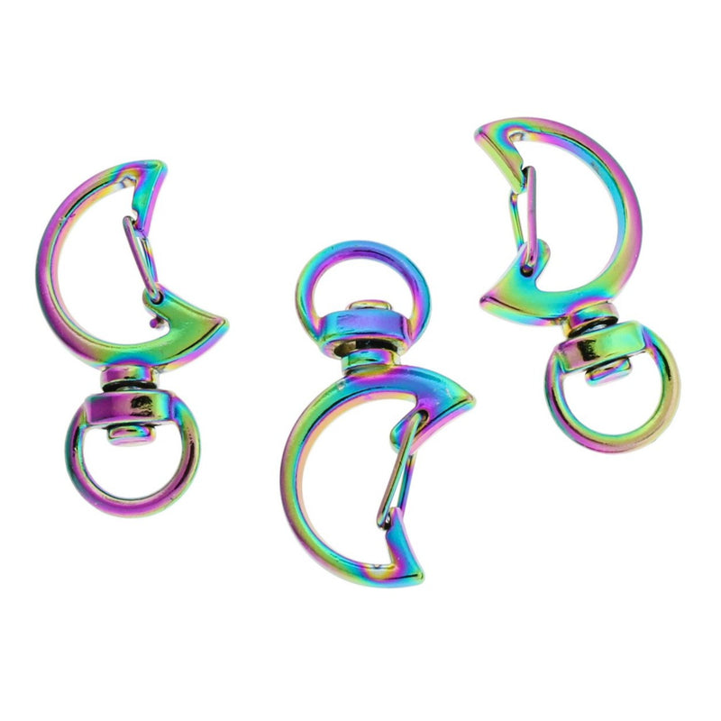 Crescent Moon Rainbow Electroplated Key Rings - 35mm x 17mm - 2 Pieces - FD128