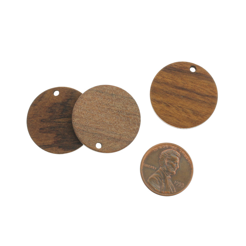 2 Round Natural Walnut Wood Charms 25mm - WP354