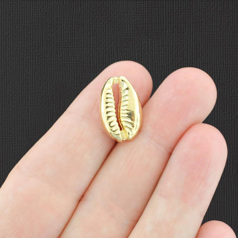 8 Cowrie Shell Connector Gold Tone Charms - GC1383